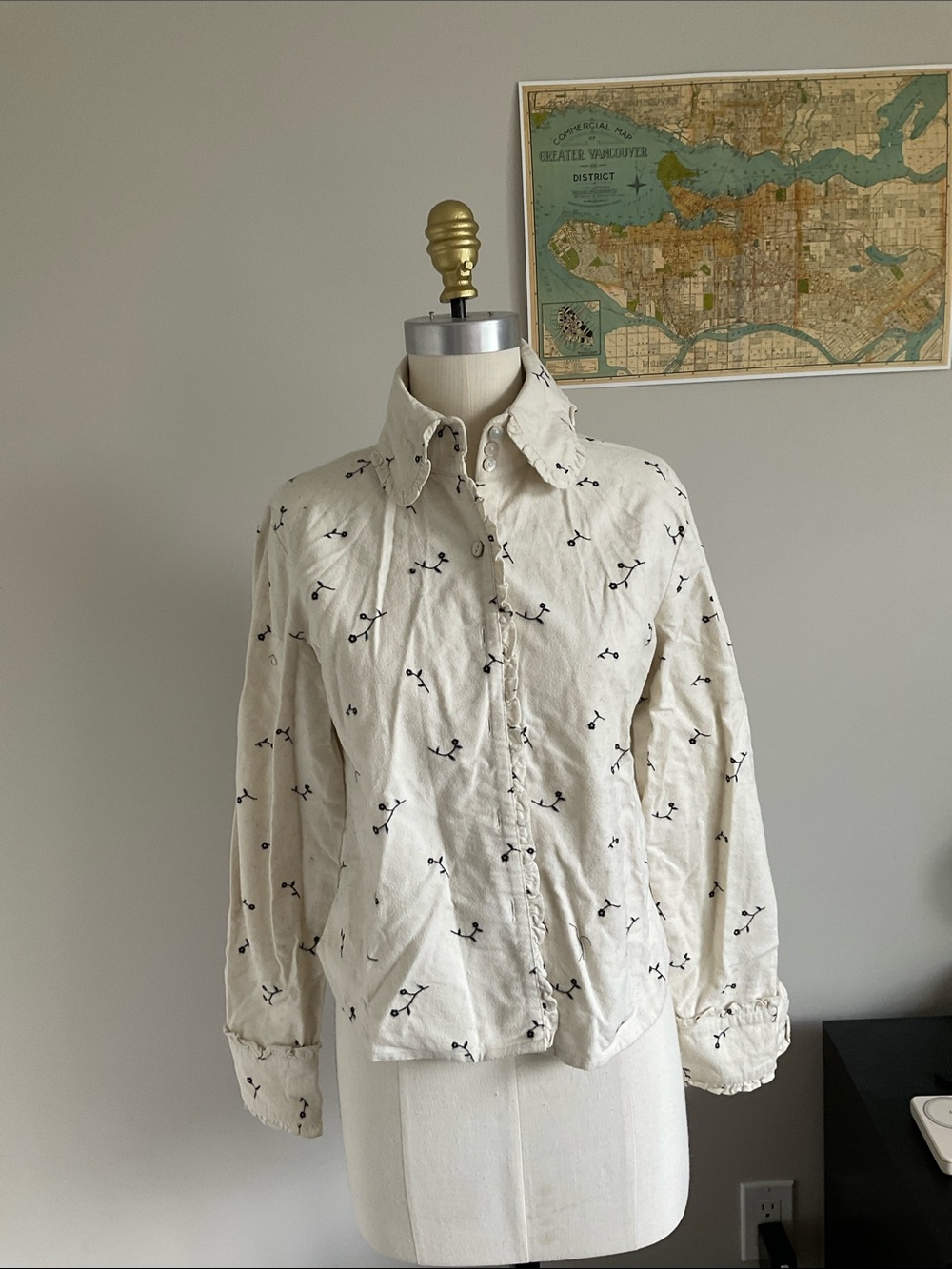 Women’s Cream Button-Down Shirt with Black Stitch Detail